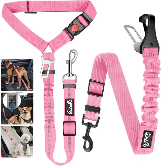 Lukovee pink dog seatbelt leash set front view for travel safety