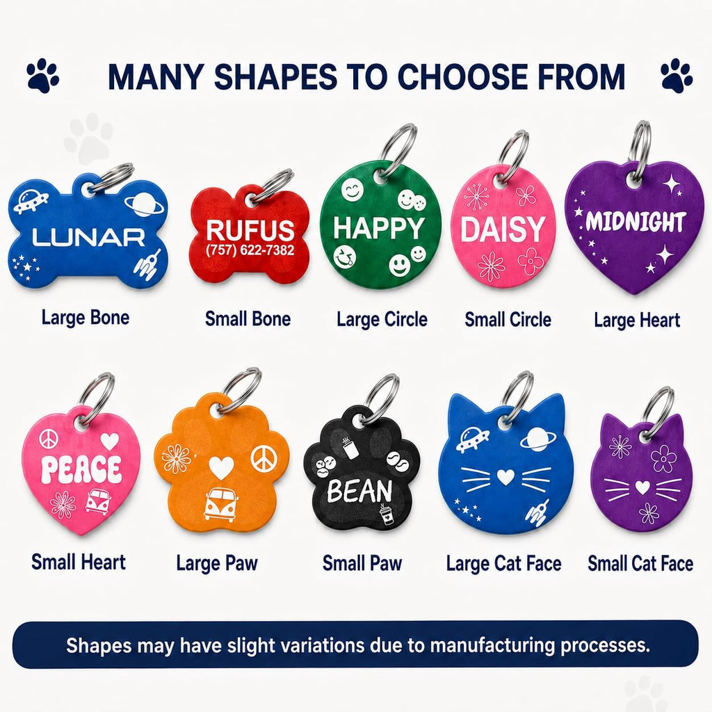 Bone shaped personalized pet identification tag in assorted colors