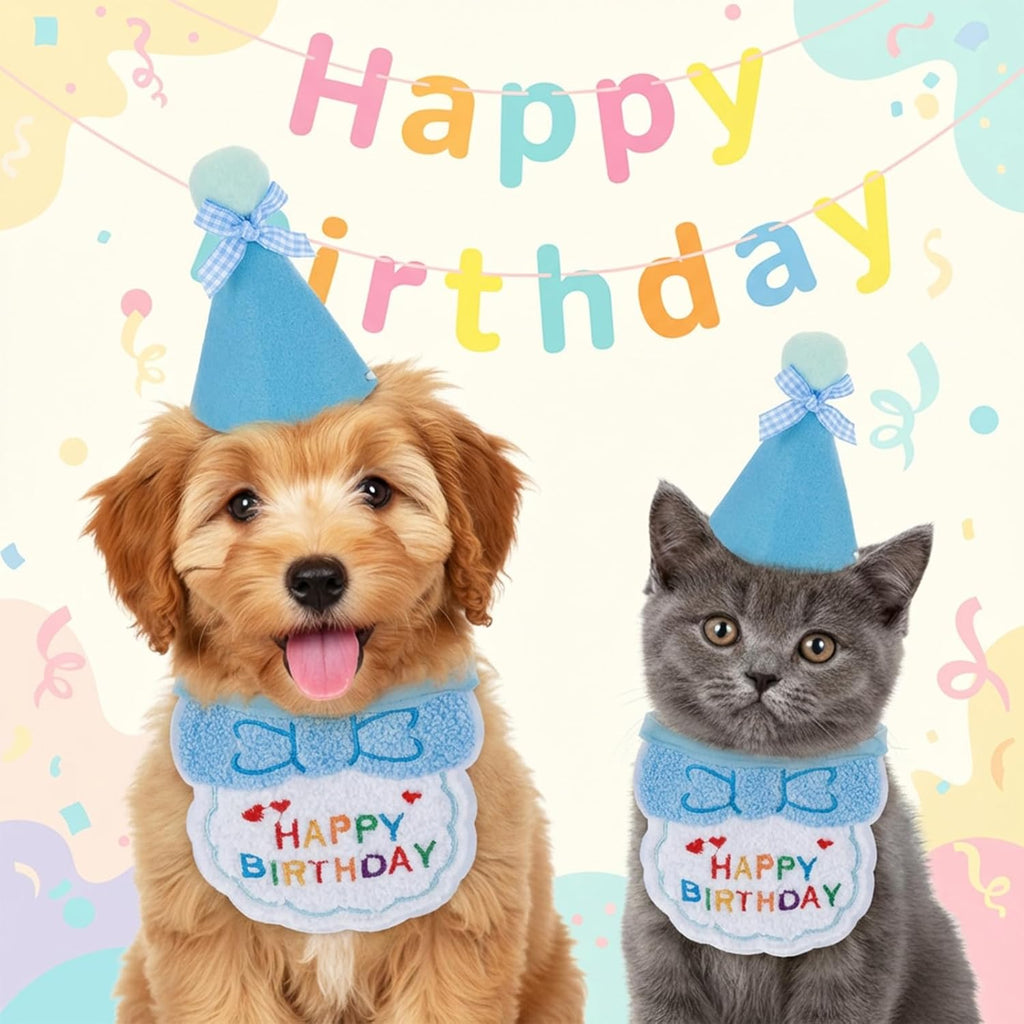 Adjustable blue birthday hat for small cats and dogs