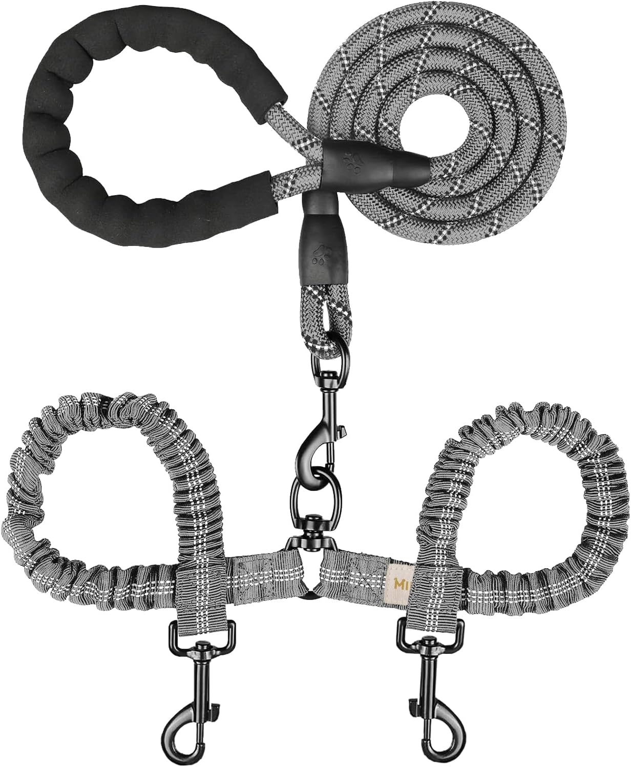 MingXpets Double Dog Leash, Dual Dog Leash, 360 degrees Swivel Tangle Free Bungee Walking Training for Large Medium Dogs, Shock Absorbing Bungee Reflective for Two Dogs, 18~120 lbs, Black - Image 11