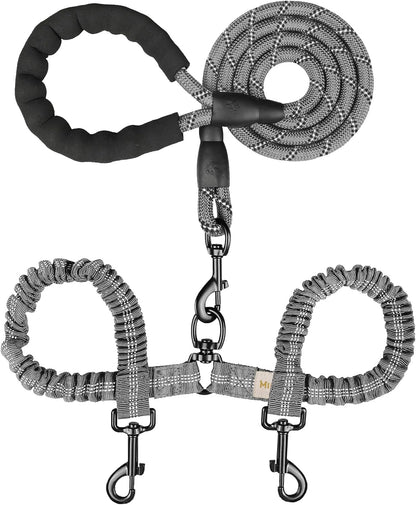 MingXpets Double Dog Leash, Dual Dog Leash, 360 degrees Swivel Tangle Free Bungee Walking Training for Large Medium Dogs, Shock Absorbing Bungee Reflective for Two Dogs, 18~120 lbs, Black - Image 11
