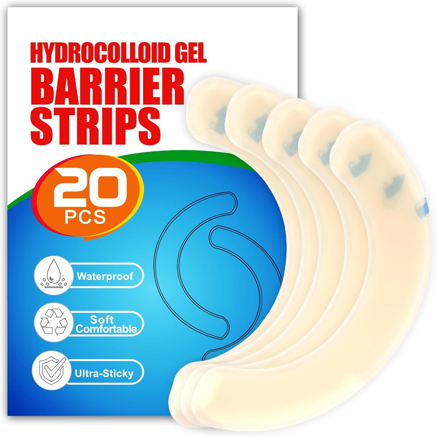 Whamz33 W hydrocolloid ostomy barrier strips pack front view for medical stoma care