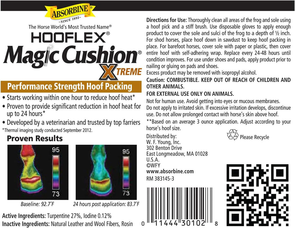 Absorbine Hooflex Magic Cushion Xtreme top label and container details