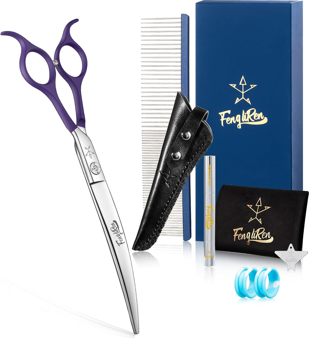 High-end Professional Dog Grooming Curved Thinning Scissors Teeth Blending Shears Pet Texturizing Thinner Blender Shears 7.5 Inch Extremely Very Sharp Made Of Stainless Steel Alloy For Dog Cat Groomer - Image 10