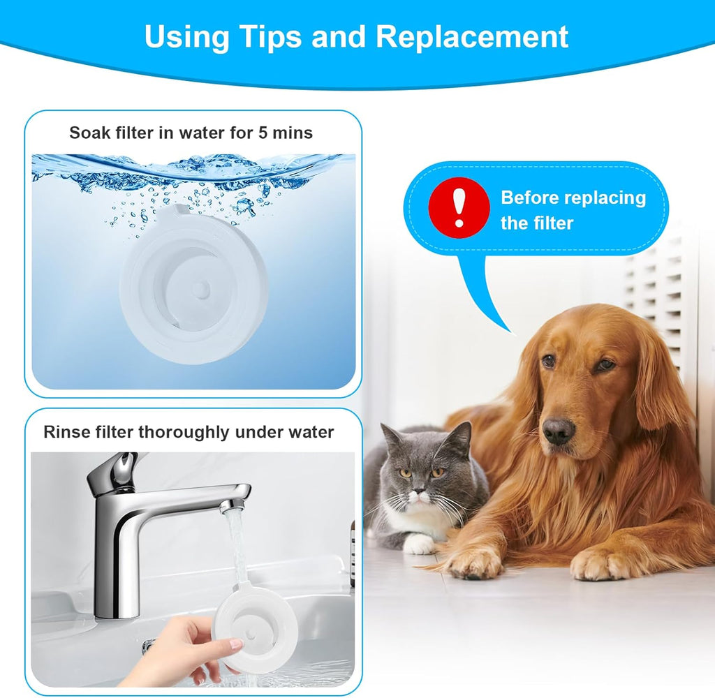 Redoso gravity pet water dispenser filters graphic demonstrating the multi stage purification process.