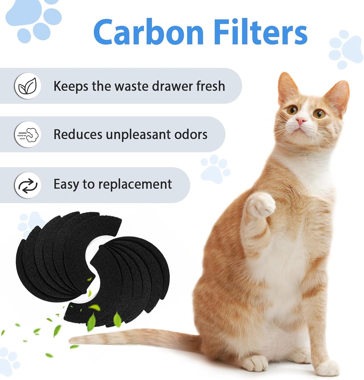 Twelve piece package of premium black charcoal odor absorbers laid out for home pet care maintenance.