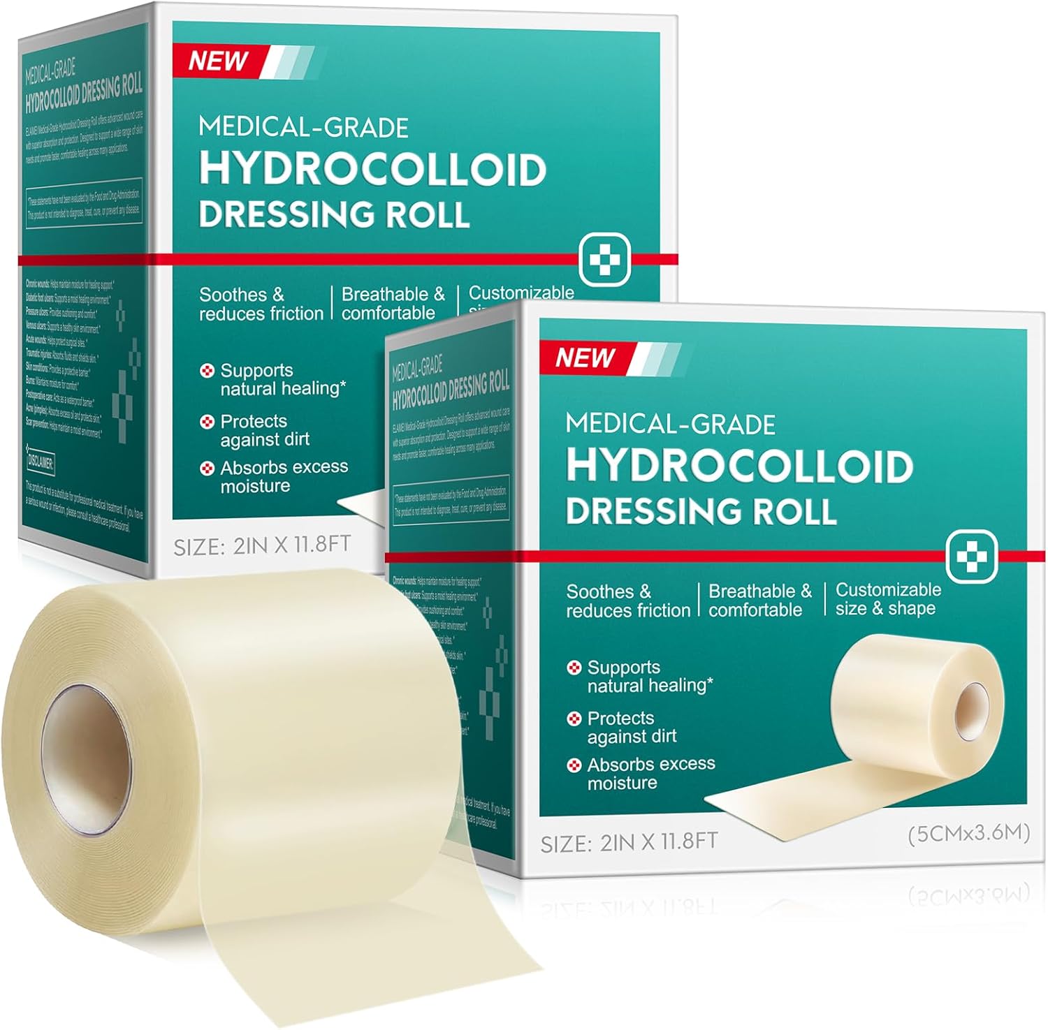 PFDGRVI hydrocolloid tape roll front view packaging for acne and blister care