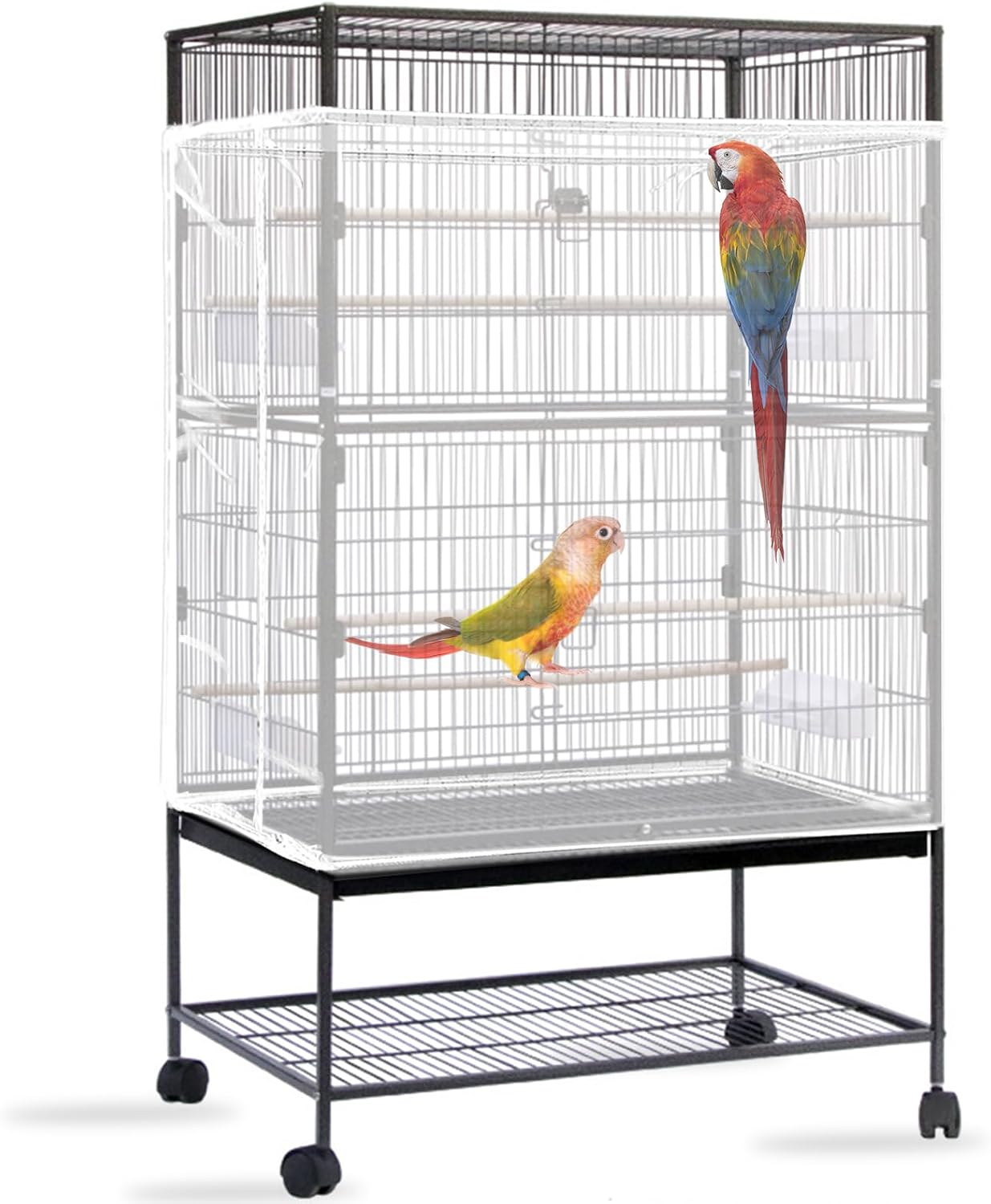 Daoeny Bird Cage Seed Catcher, Large Bird Cage Cover, Adjustable Soft Airy Nylon Mesh Net, Birdcage Cover Skirt Seed Guard for Parrot Parakeet Macaw African Round Square Cages (Black) - Image 11