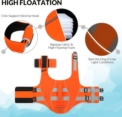 Queenmore large dog life vest top view highlighting reinforced rescue handle