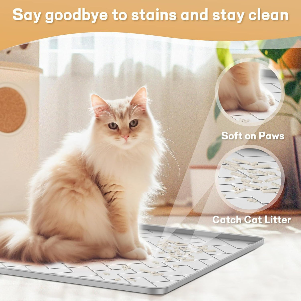 Large waterproof cat litter trapping mat with raised edges close up