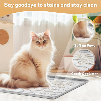 Large waterproof cat litter trapping mat with raised edges close up