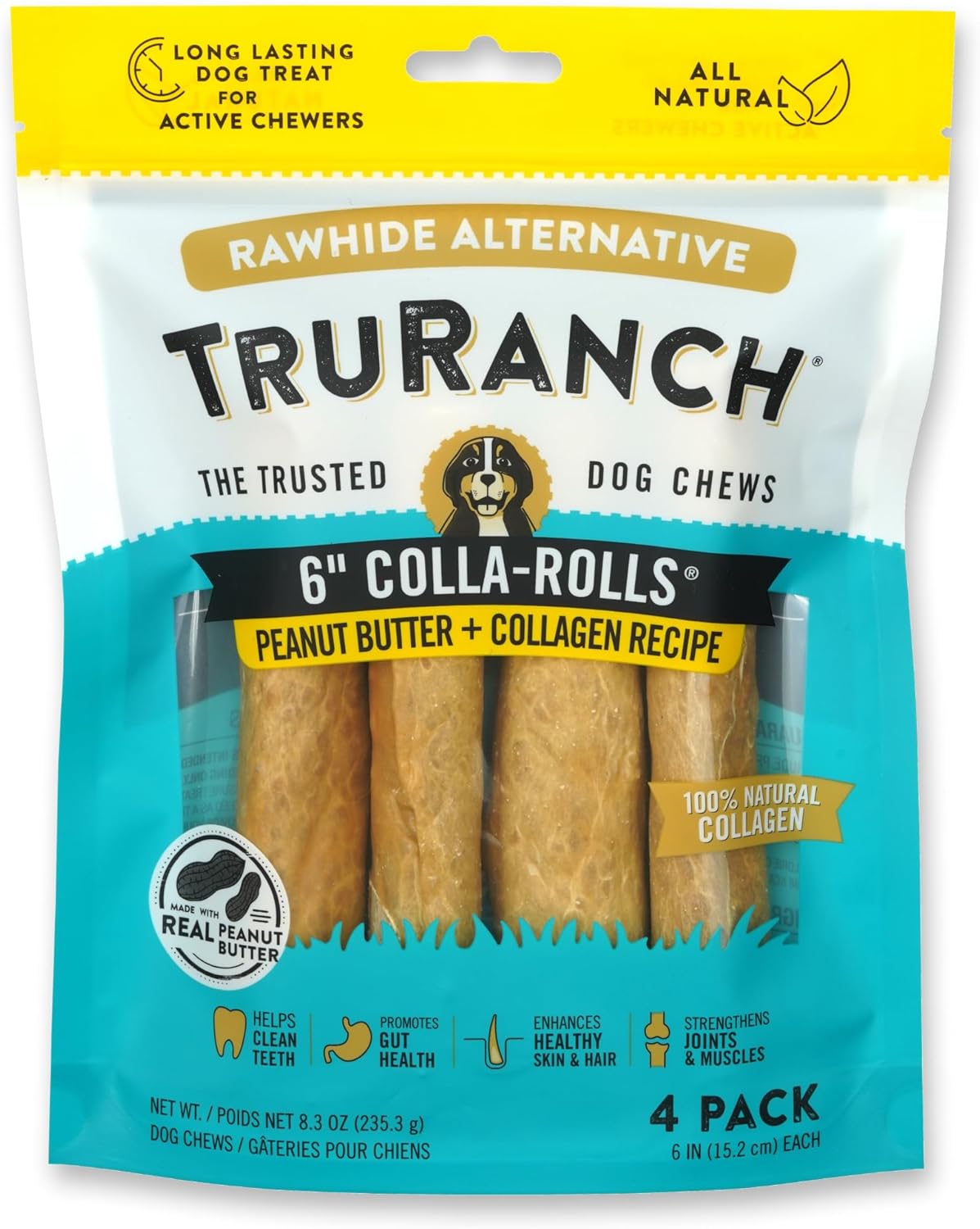 TRURANCH Collagen Rolls - 6" Collagen Rolls for Dogs - Long Lasting Healthy Joint Support Dog Treat - Rawhide Alternative - Skin & Coat Health - Made with Real Bully, 1 Bag, 4 Count - Image 9