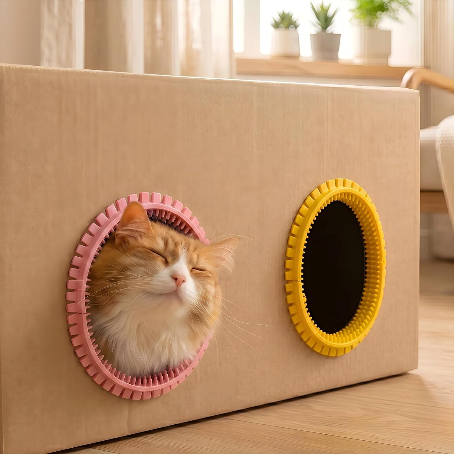 Cat Self Groomer Arch for Cardboard Boxes, DIY Cat Tunnel Brush & Massage Comb for Indoor Cats, Interactive Self Grooming Toy for Cat Cave, Hideouts & Enrichment Play (Blush Pink) - Image 10