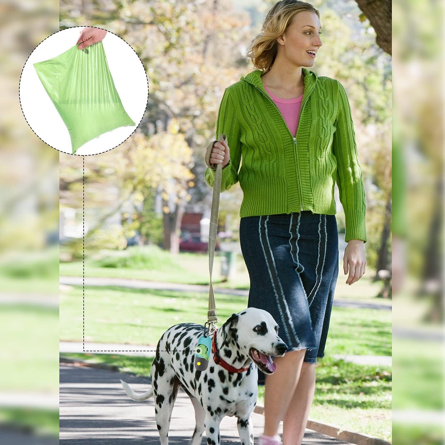 Compact dimensions of the Eliamo pet clean up bag holder and individual rolls