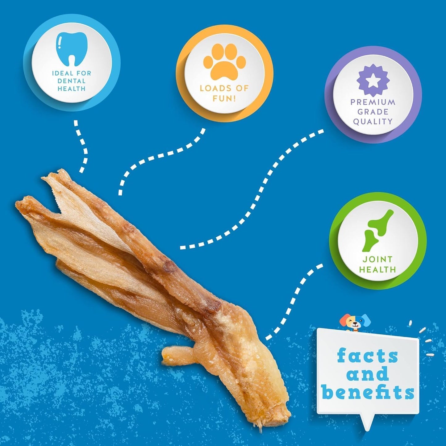 Close up of dehydrated duck feet for dogs on white background