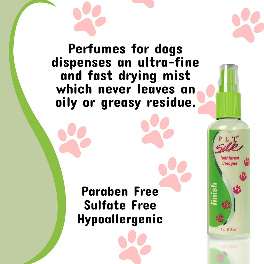 Pet Silk light floral scent deodorizing spray application illustration.