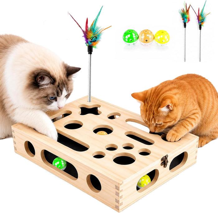 Large Cat Nail File Box, Sturdy Wood Cat Scratch Puzzle Enrichment Box Toy - Image 1