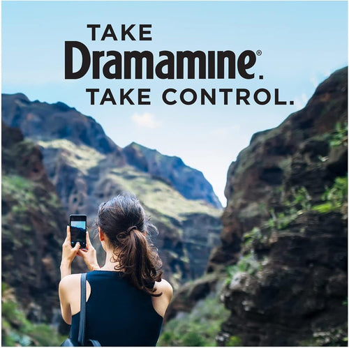 Dramamine twelve count dimenhydrinate tablets portable safety packaging for dizziness relief