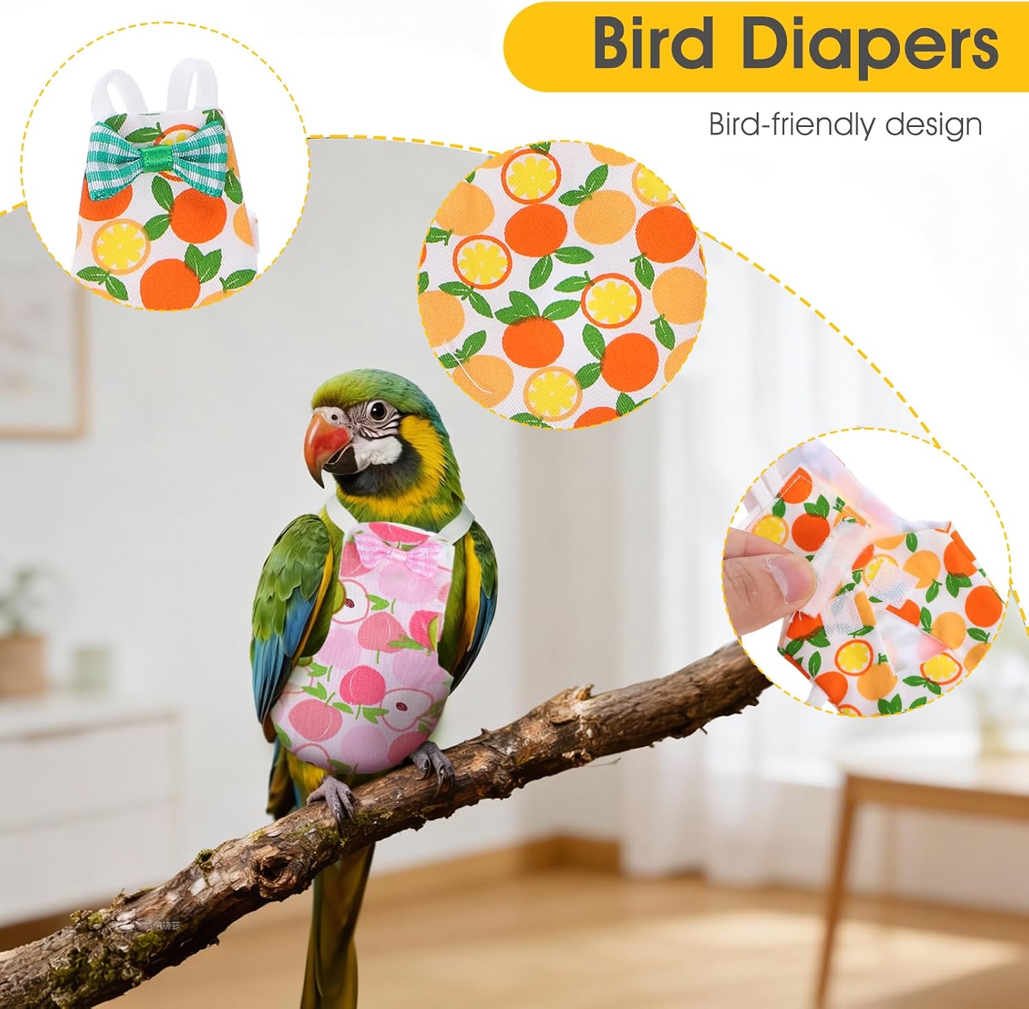 Colorful reusable bird clothes pack for cockatiel and budgie protection.