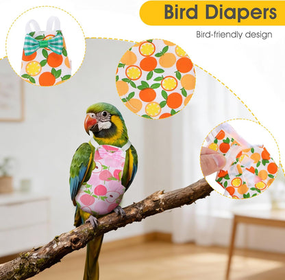 Colorful reusable bird clothes pack for cockatiel and budgie protection.