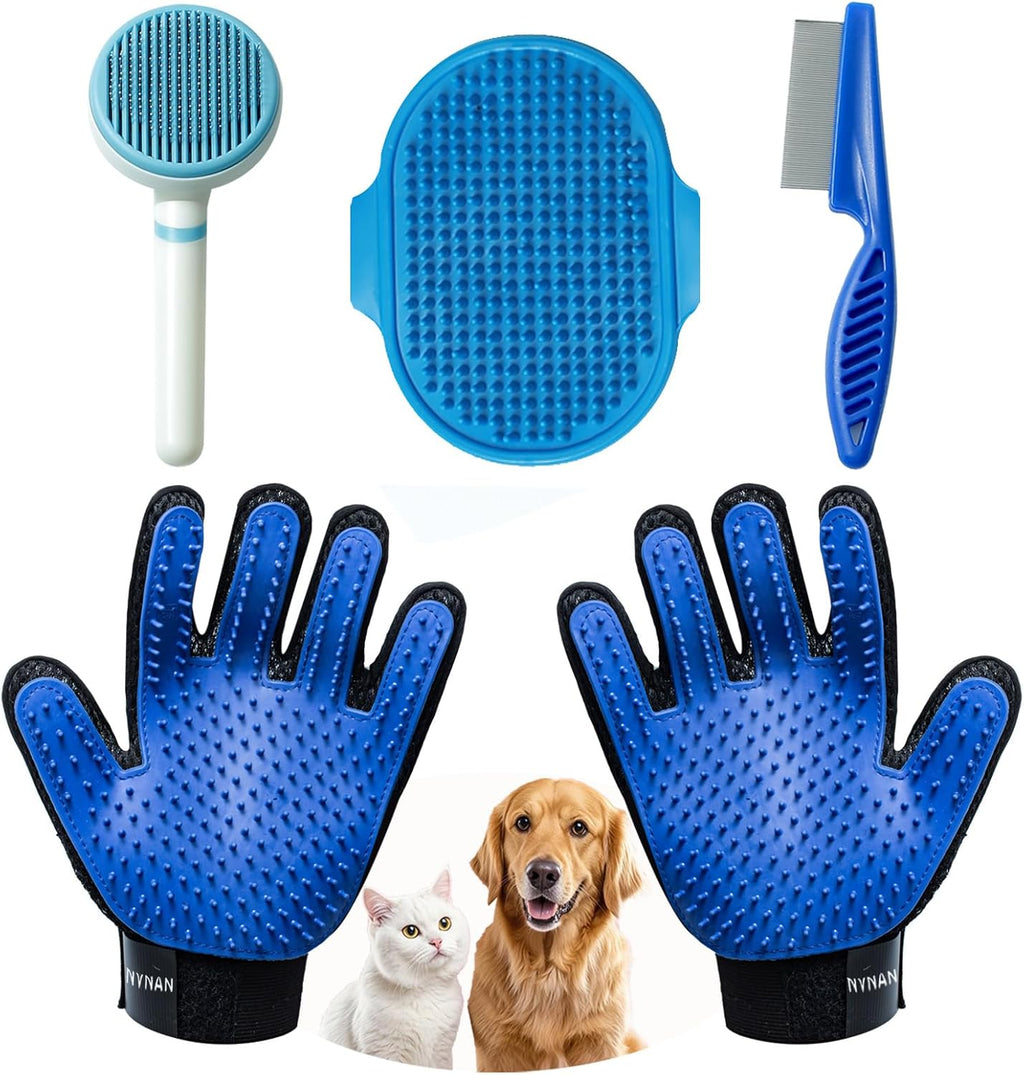 NVNAN Pet Hair Removal Glove for Dogs & Cats, 2-in-1 Deshedding Brush & Massage Mitt - Grooming Gloves for Shedding Control, Bathing and Washing, Safe for Short/Long Hair Pets 2-Pack (Blue) - Image 14