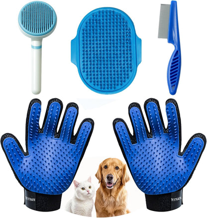NVNAN Pet Hair Removal Glove for Dogs & Cats, 2-in-1 Deshedding Brush & Massage Mitt - Grooming Gloves for Shedding Control, Bathing and Washing, Safe for Short/Long Hair Pets 2-Pack (Blue) - Image 14