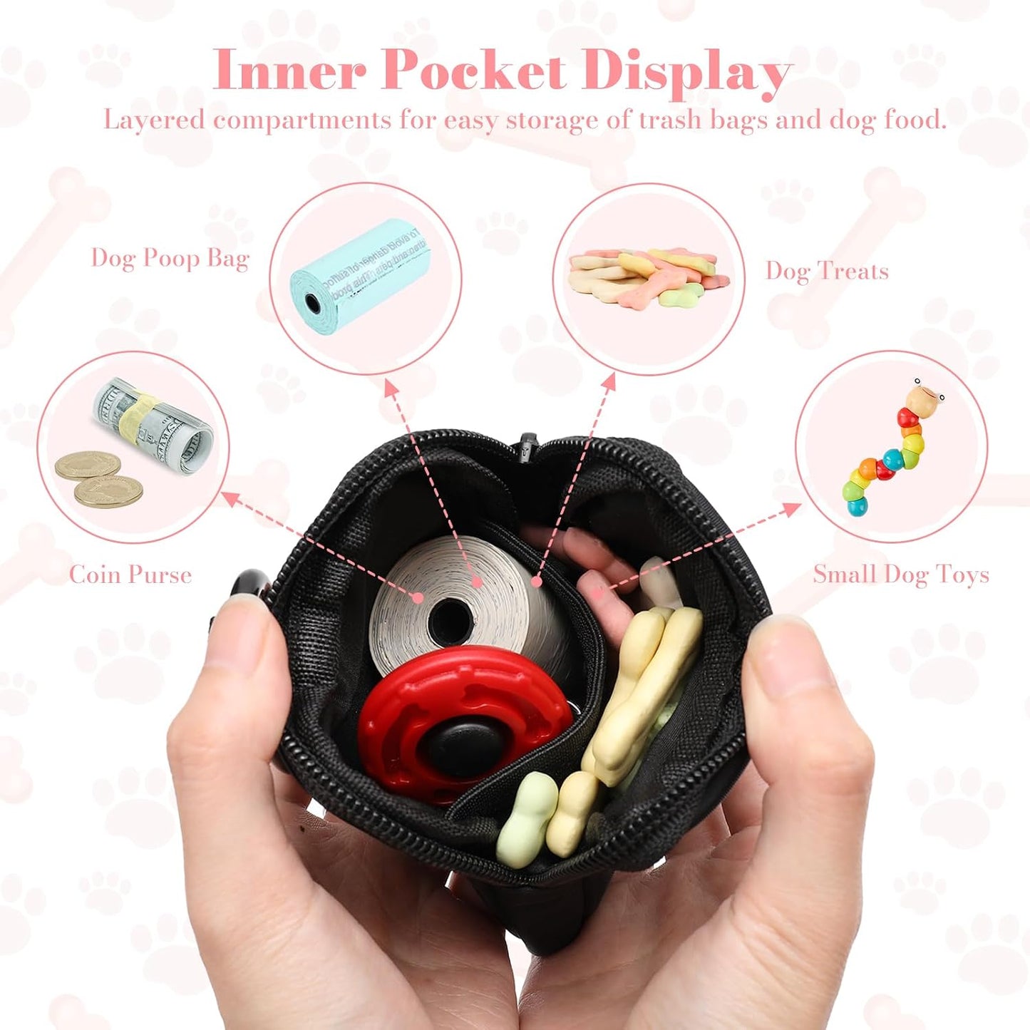 Winpaws compact hands-free dog walking bag attached securely to a standard pet leash.