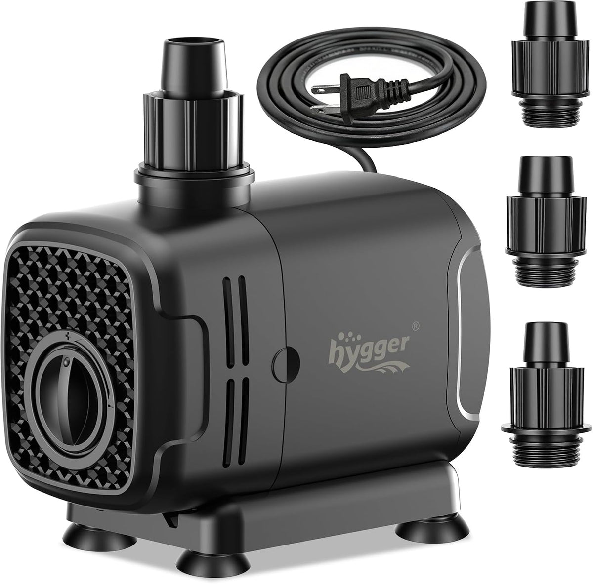 Hygger 2-in-1 Submersible Pump 25W front view showing the dual suction base for aquarium use.