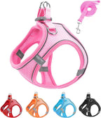 JUFOO pink soft mesh dog harness and leash set front view for small puppies