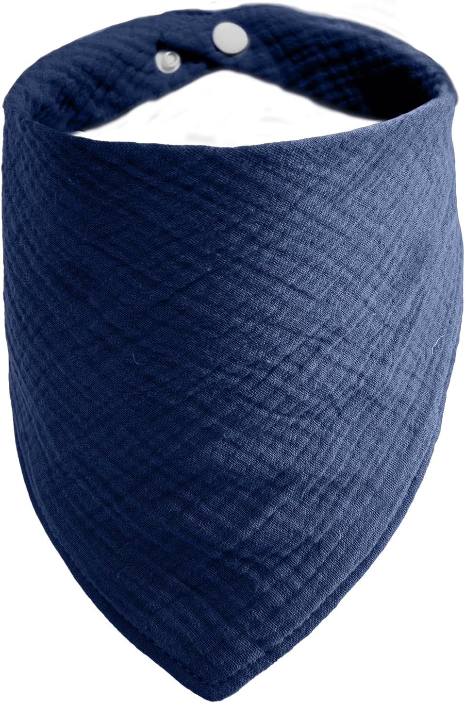 BlissBud Soft Cotton Pet Scarf front view showing navy blue color and snap button layout.