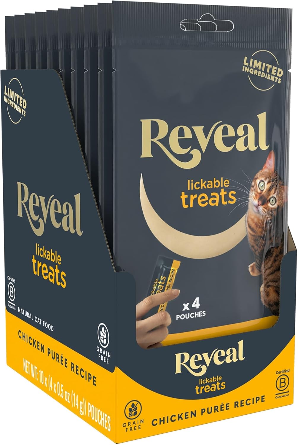 Reveal Fish and Chicken Variety Puree Lickable Cat Treats 20-Pack, Limited Ingredient, Grain Free, Protein Squeeze Up Cat Treats for Training or Food Topper (20 x 0.5 oz Pouches) - Image 7