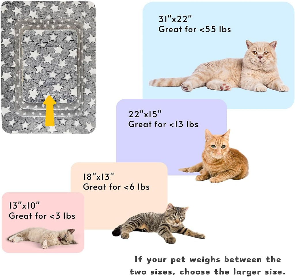 Anxiety relief flannel pet blanket placed inside a plastic cat carrier for travel comfort.