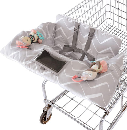 Travel Bug shopping cart cover chevron pattern front view on supermarket trolley
