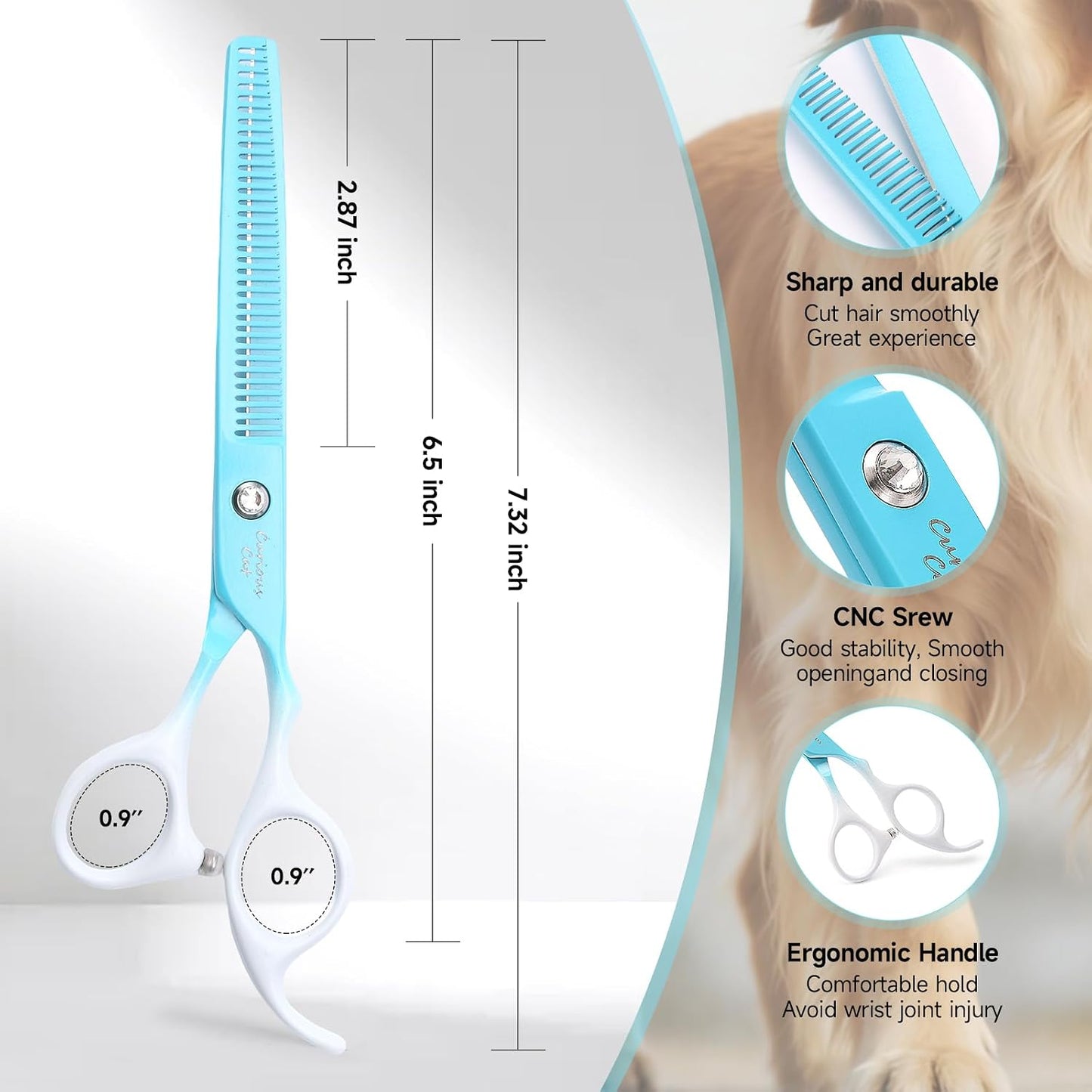 Petfun professional pet grooming shears being adjusted for trimming a thick dog coat.
