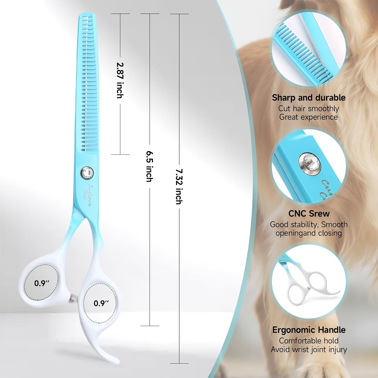 Petfun professional pet grooming shears being adjusted for trimming a thick dog coat.