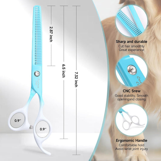 Petfun professional pet grooming shears being adjusted for trimming a thick dog coat.