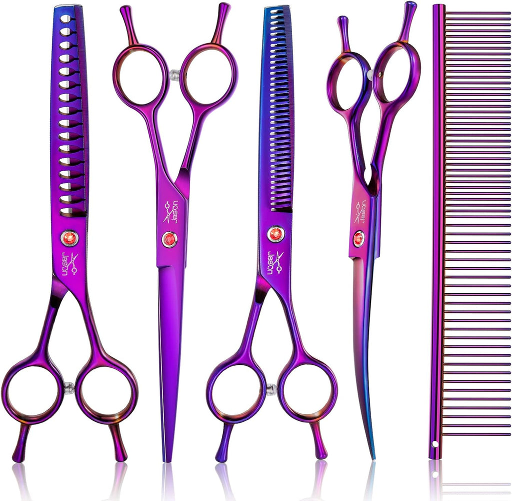 JASON 7" Dog Grooming Scissor - Professional Thinning Shear with 37 Teeth Japanese Stainless Steel Blender Scissors for Dogs, Cats and Other Pets (Thinning, Black) Christmas Gift - Image 9