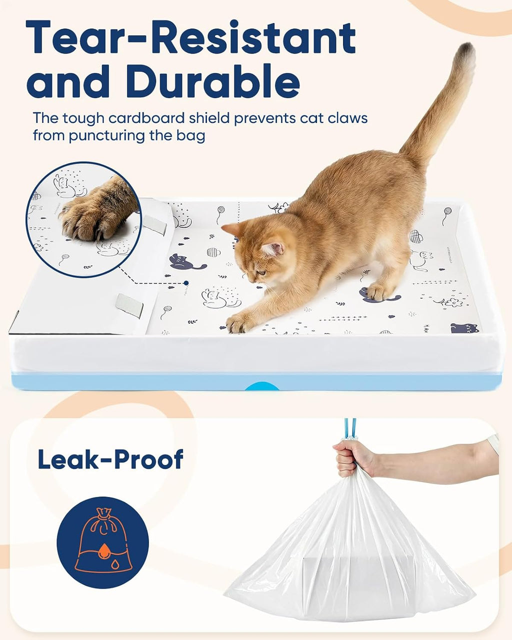 Scratch resistant cardboard armor layer inside cat litter bag