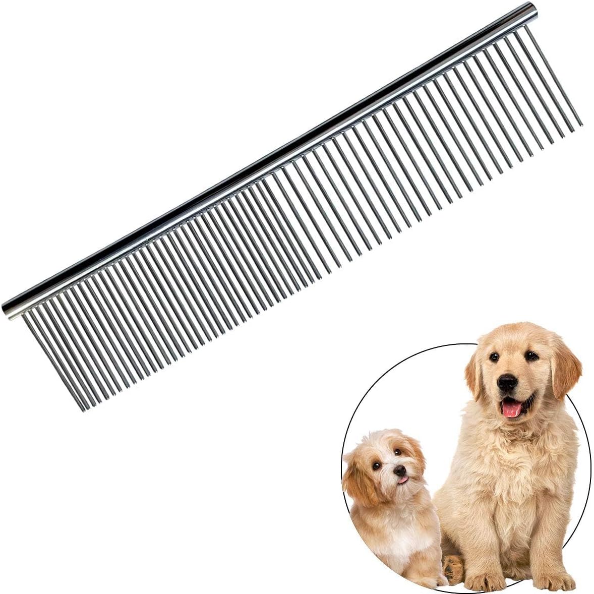 Azwood Professional Pet Grooming Comb front view showing dual-sided stainless steel teeth for professional cat and dog deshedding.