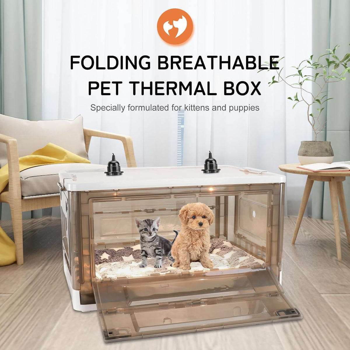 HKDQ newborn kitten brooder medical ports close up with oxygen lines attached