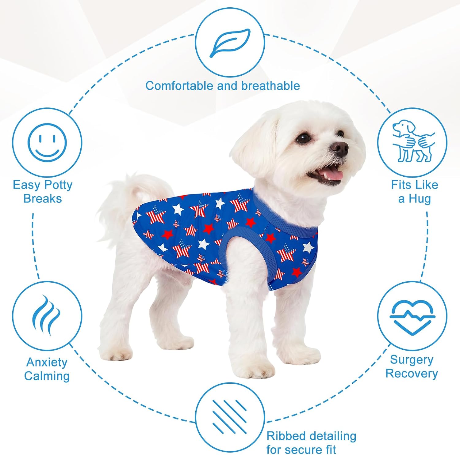 Close up of soft stretch fabric on patriotic dog apparel