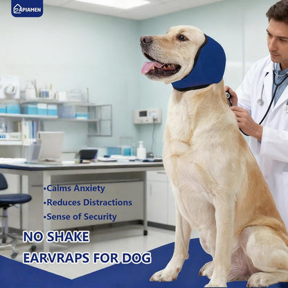 Papiamen noise cancelling dog head wrap for anxiety relief side view.