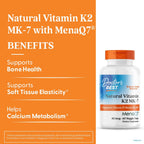 Side angle of Doctor's Best Vitamin K2 MenaQ7 bottle detailing the ingredient profile and facts.