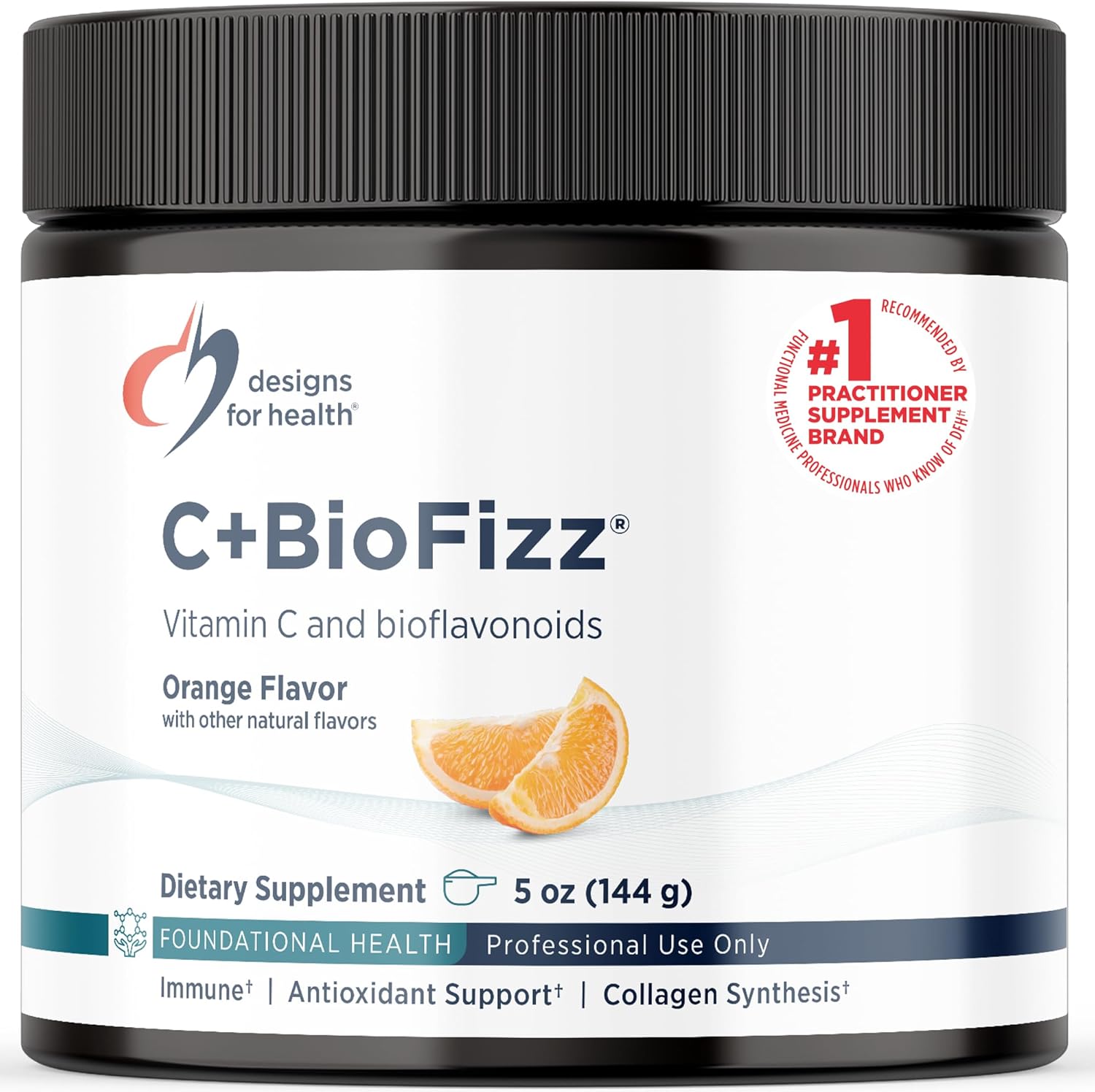 Designs for Health C+BioFizz Vitamin C Powder front view container for immune support