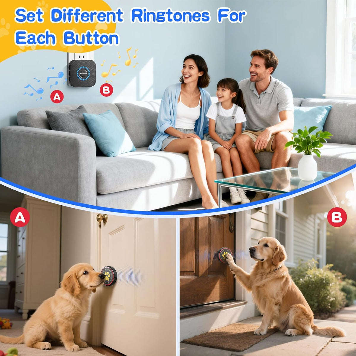 ChunHee Dog Bells for Door, Wireless Dog Doorbell for Potty Training, Dog Bells to Go Outside, Dog Potty Bell with Waterproof Button, 55 Chimes & Adjustable Volume - Image 7