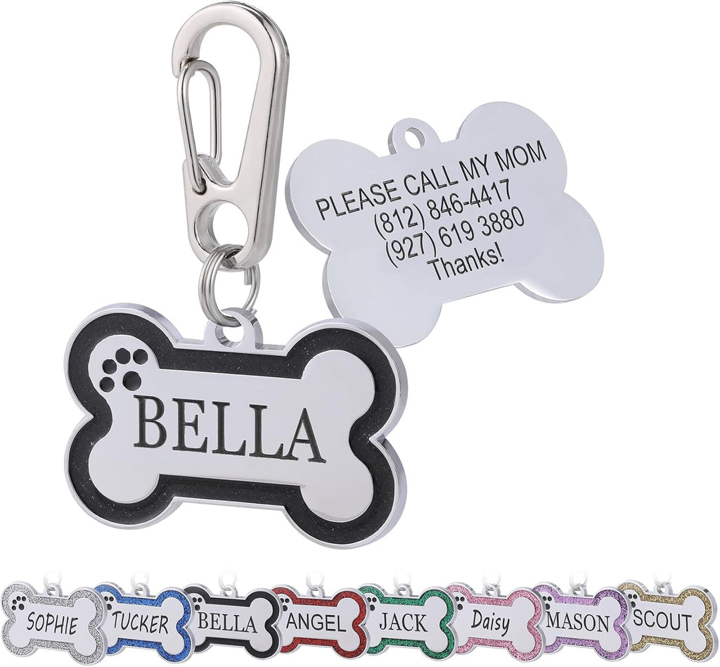 Personalized Stainless Steel Pet ID Tags with Glittery Bone Design - DEEP Engraved Dog Tags Engraved for Pets Customized with 5 Lines Dogs and Cats Pets - Image 12