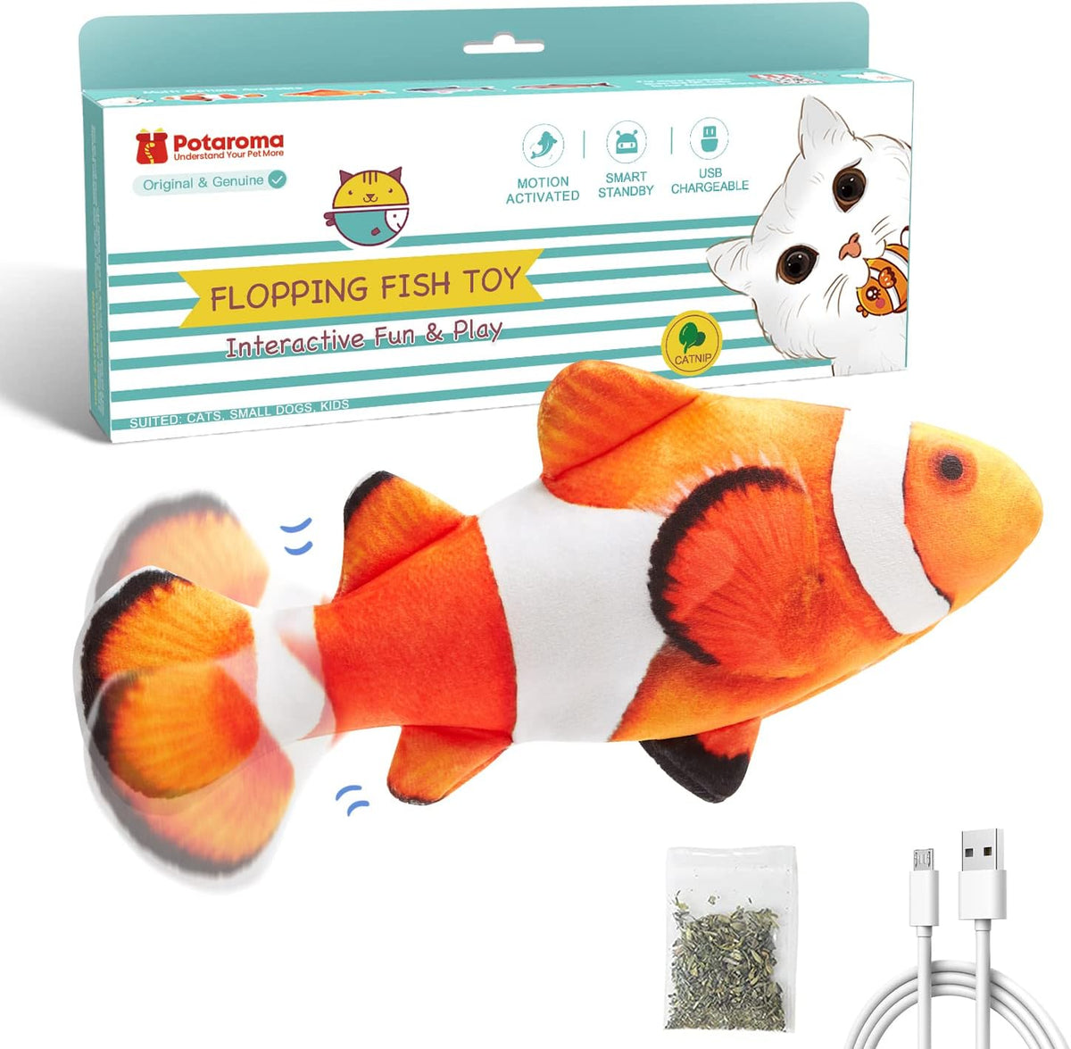 Potaroma Cat Toys Flopping Fish with Catnip, Moving Kitten Kicker, Floppy Wiggle Carp for Small Dogs, Interactive Motion Kitty Exercise, 10.5 Inches - Image 9