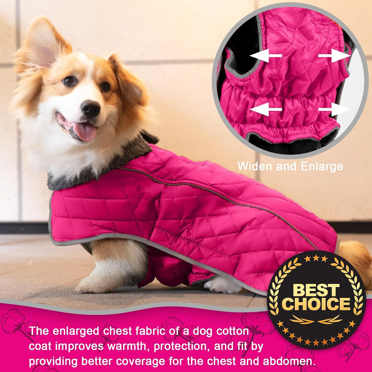 Fragralley dog cold weather jacket showing harness hole close up