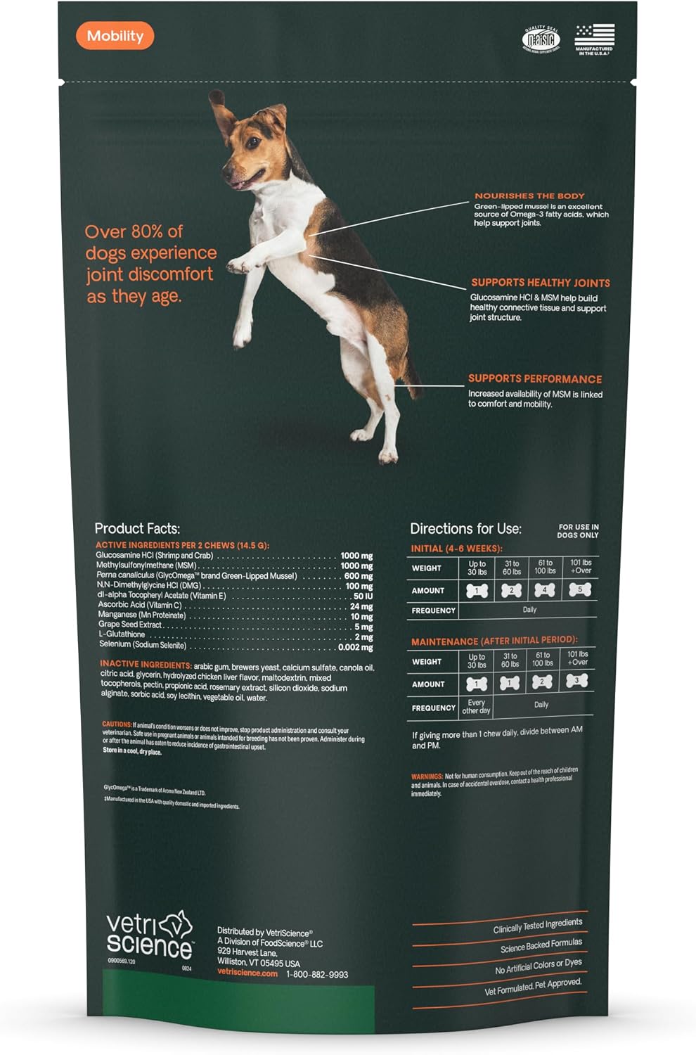 VetriScience Extra Strength Hip & Joint Supplement for Dogs - Supports Joint Health & Mobility, Vet-formulated w/Glucosamine, MSM & Green-Lipped Mussel - Chicken Flavor, 120 Chews - Image 10