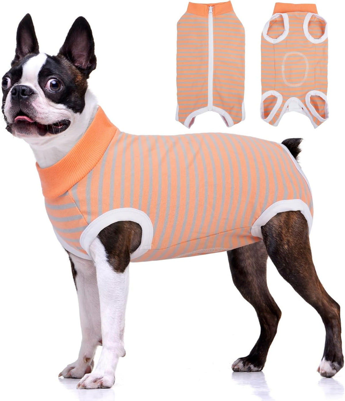 BRKURLEG Small Dog Recovery Suit After Surgery Female Male, Back Zipper Spay Recovery Suit for Dogs & Cats, Anti-Licking Puppy Surgical Onesie for Abdominal Wound, Cone Alternative, Orange M - Image 9